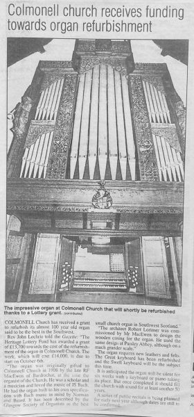 Organ refurbishment Colmonell church 2005